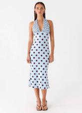 Awuku Midi Dress - Blue Mocha Dot
